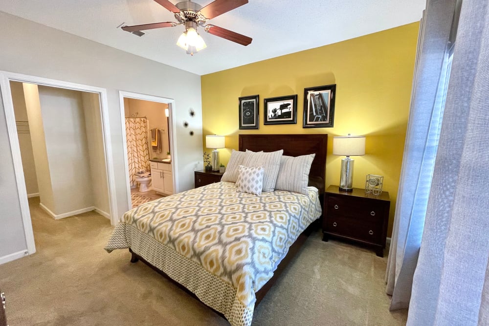 Spacious bedroom in a model apartment at The Abbey at Eagles Landing in Stockbridge, Georgia