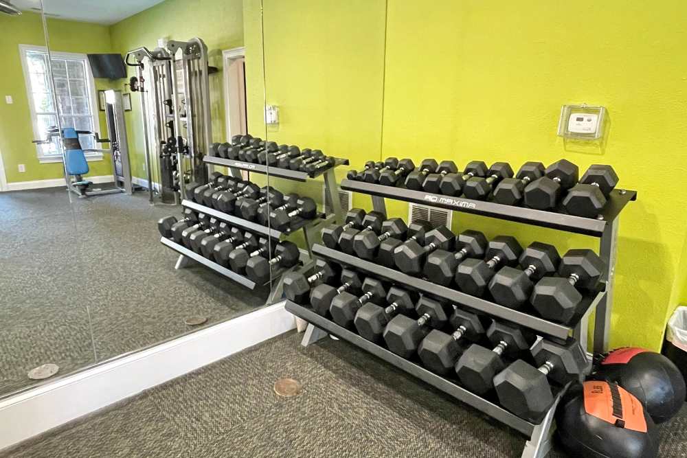 Modern fitness equipment at The Abbey at Eagles Landing in Stockbridge, Georgia