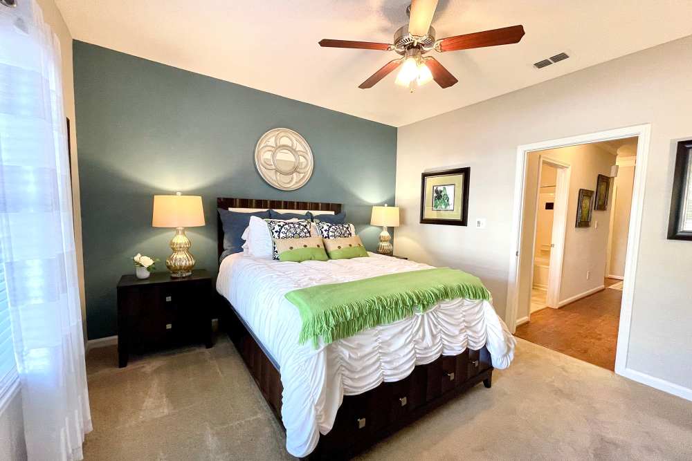 Modern bedrooms at The Abbey at Eagles Landing in Stockbridge, Georgia