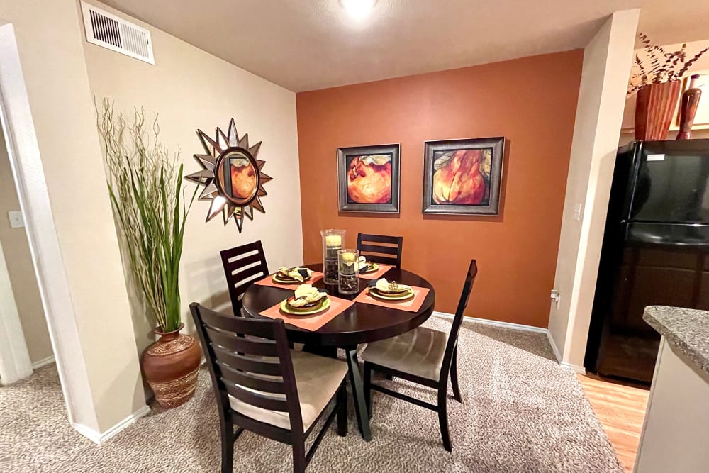 Dining nook in a model apartment at The Abbey at Hightower in North Richland Hills, Texas