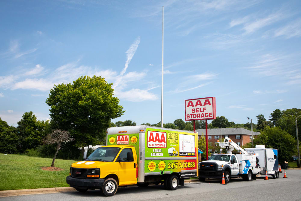 rental truck outside at AAA Self Storage at Battleground Rd in Greensboro, North Carolina