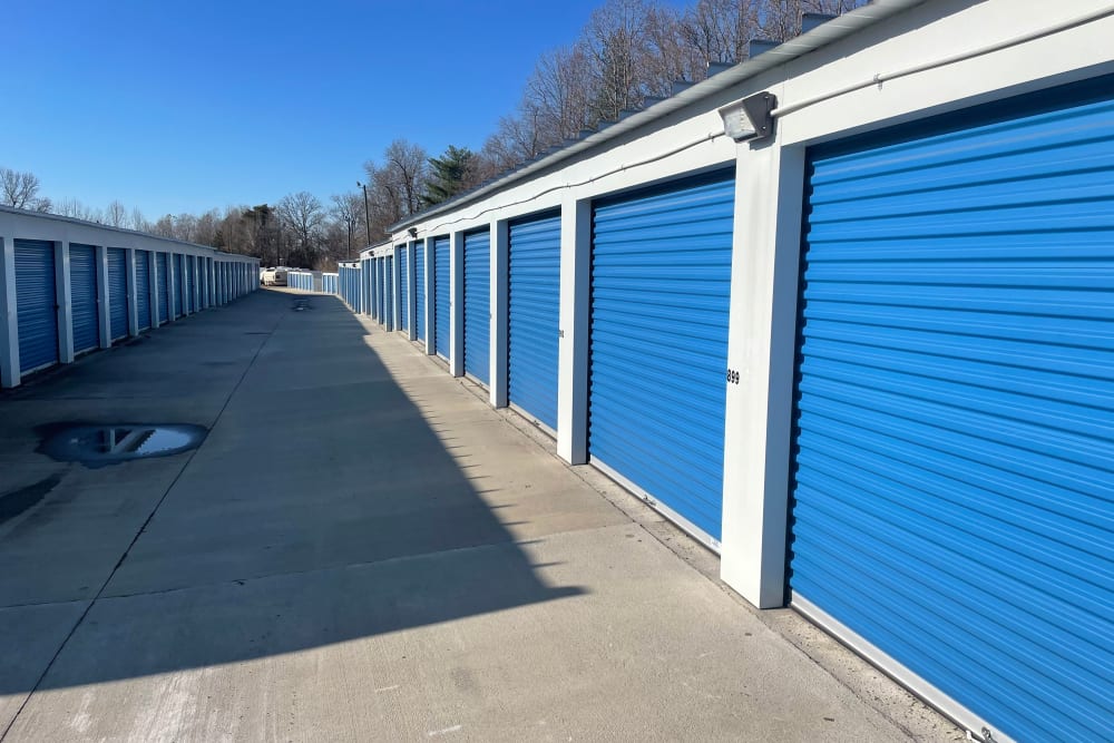 Exterior storage units at AAA Self Storage at Battleground Rd in Greensboro, North Carolina