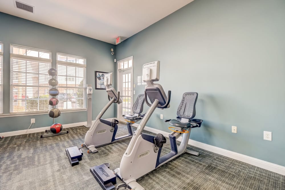 Spin bikes at Carden Place Apartment Homes in Mebane, North Carolina