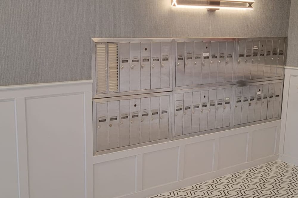 Interior mailboxes at FiveHigh in West Hartford, Connecticut