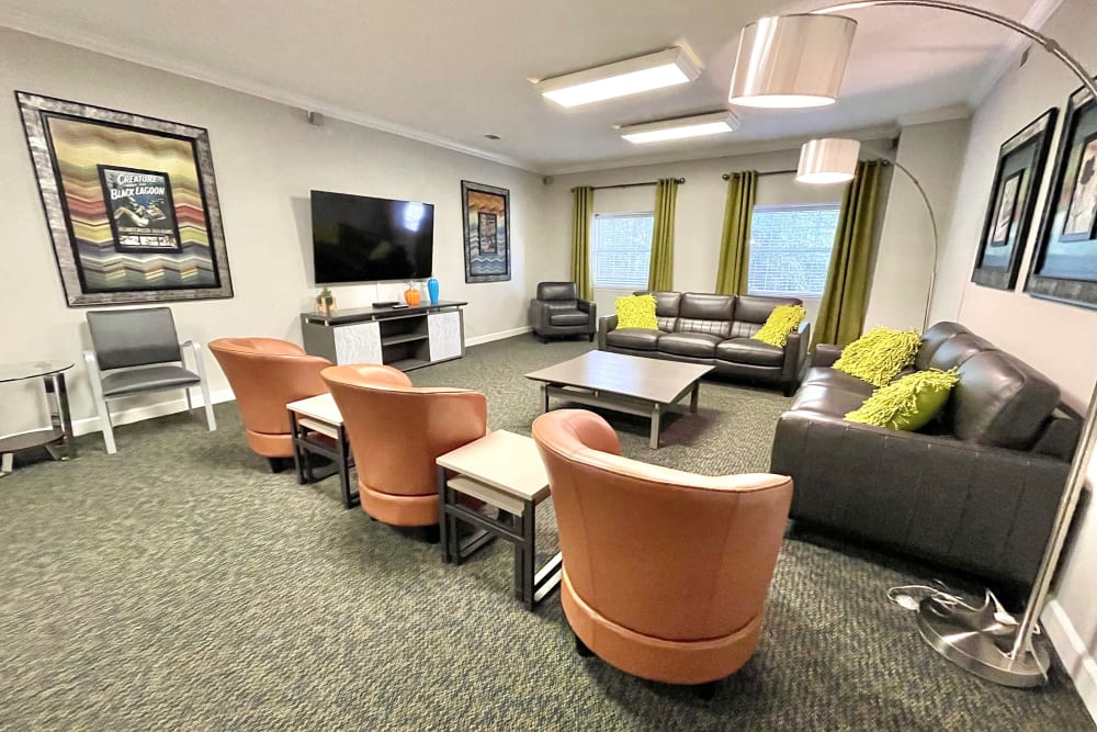 Resident lounge at The Abbey at Regent's Walk in Homewood, Alabama