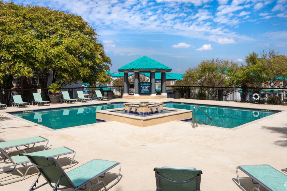 Sparkling pool and sundeck at The Clara in San Antonio, Texas