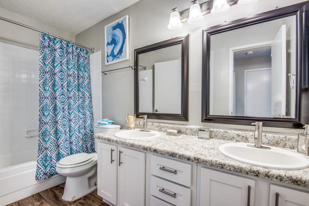 Bathroom with large counter at The Maxwell in San Antonio, Texas