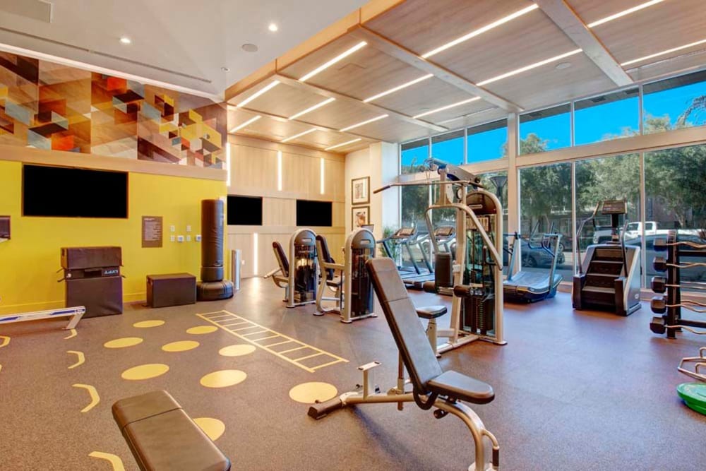 Fitness center at The Linden in Long Beach, California