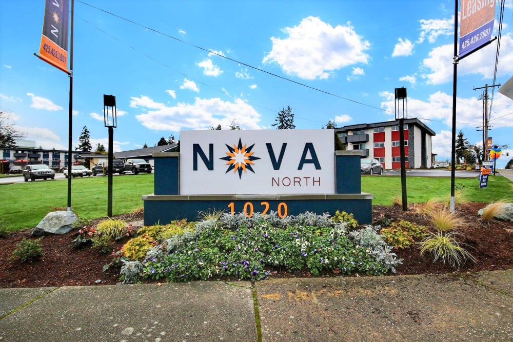 Welcome sign at Nova North in Everett, Washington