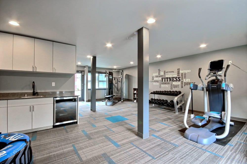 Large fitness center with ample equipment at Nova North in Everett, Washington