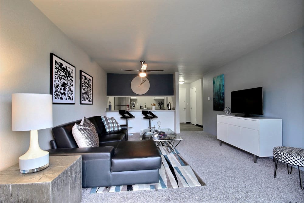 Living room with modern design at Nova North in Everett, Washington