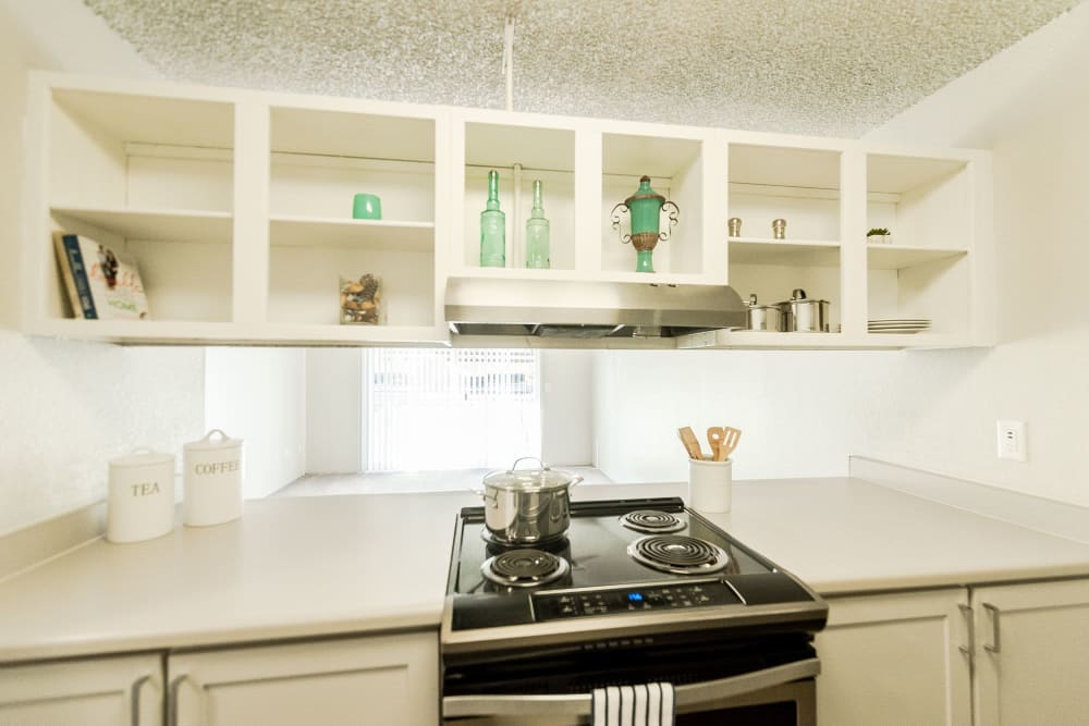 Kitchen in model apartment at Nova North in Everett, Washington