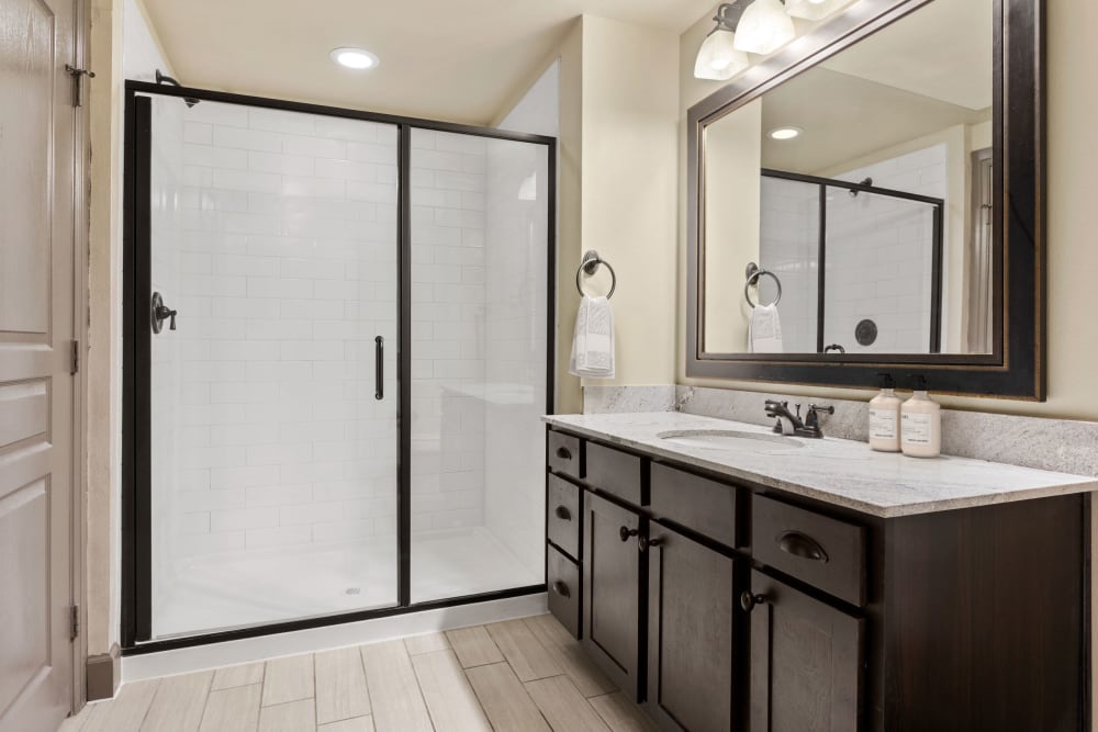 Stainless-steel appliances in a model home's gourmet kitchen at Union At Carrollton Square in Carrollton, Texas