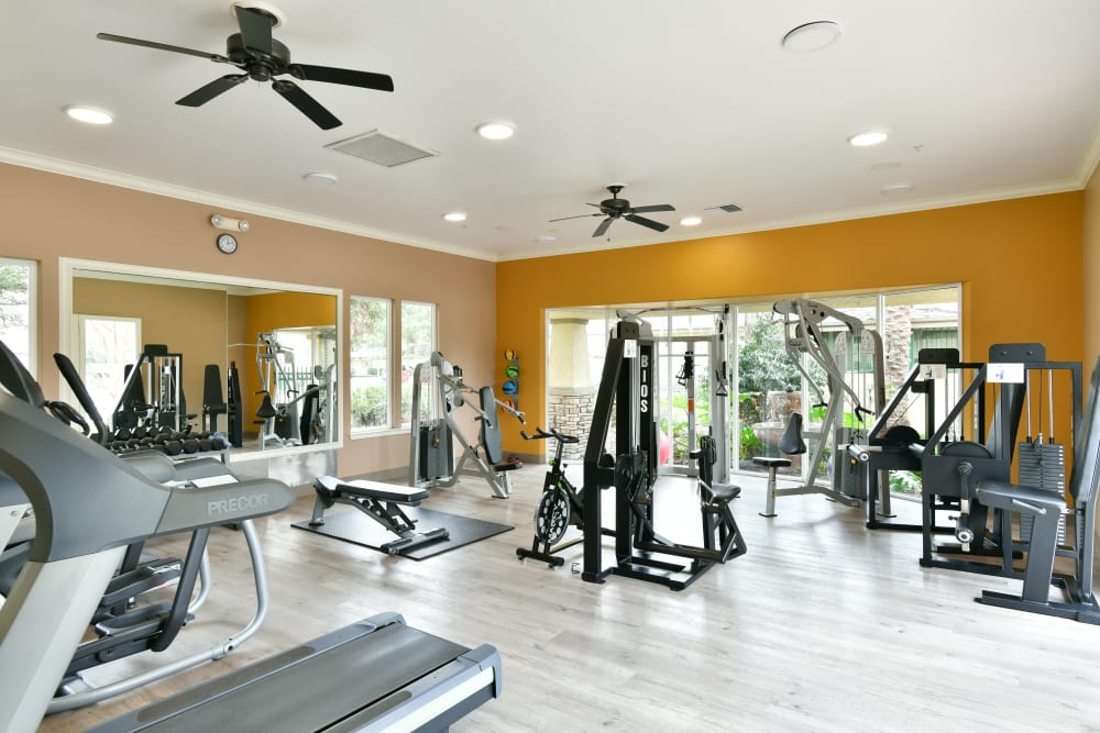 Spacious fitness center at Emerald Park Apartment Homes in Dublin, California