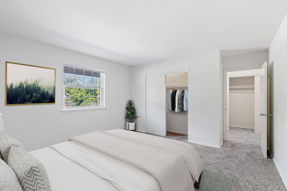 Bedroom with closet at Burnt Mill Apartment Homes in Voorhees, New Jersey.