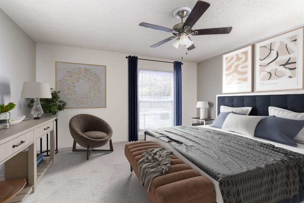 Bedroom featuring ceiling fan HighPointe Apartments in Birmingham, Alabama