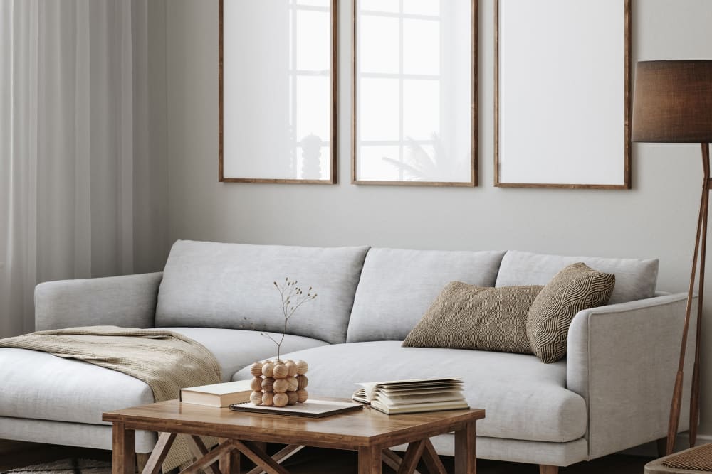 A furnished apartment living room at The Oaks of St. Clair in Moody, Alabama