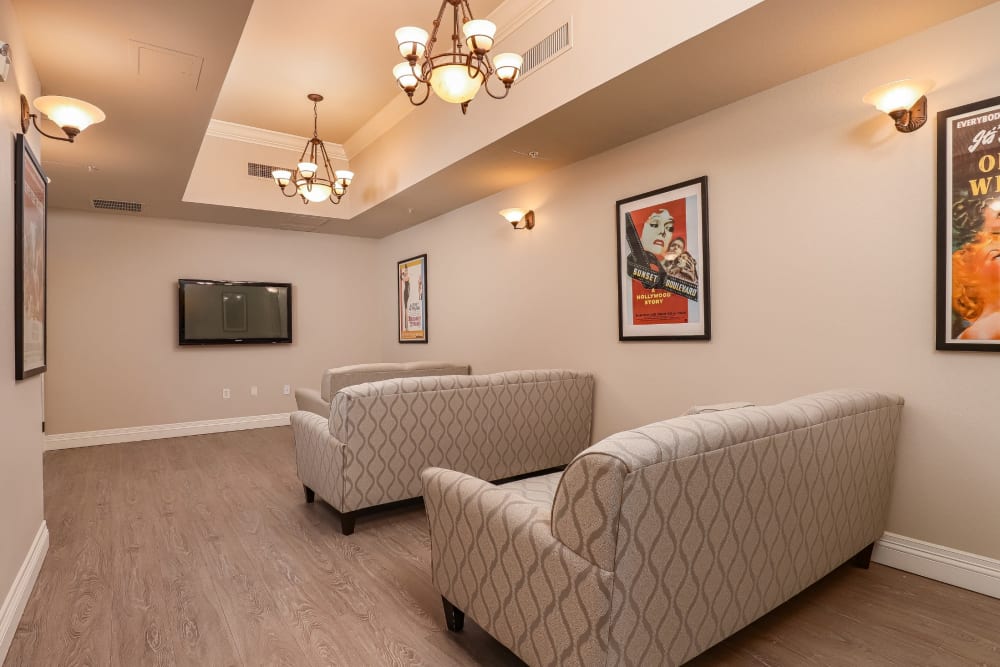 Resident theater room at Pacifica Senior Living Poway in Poway, California