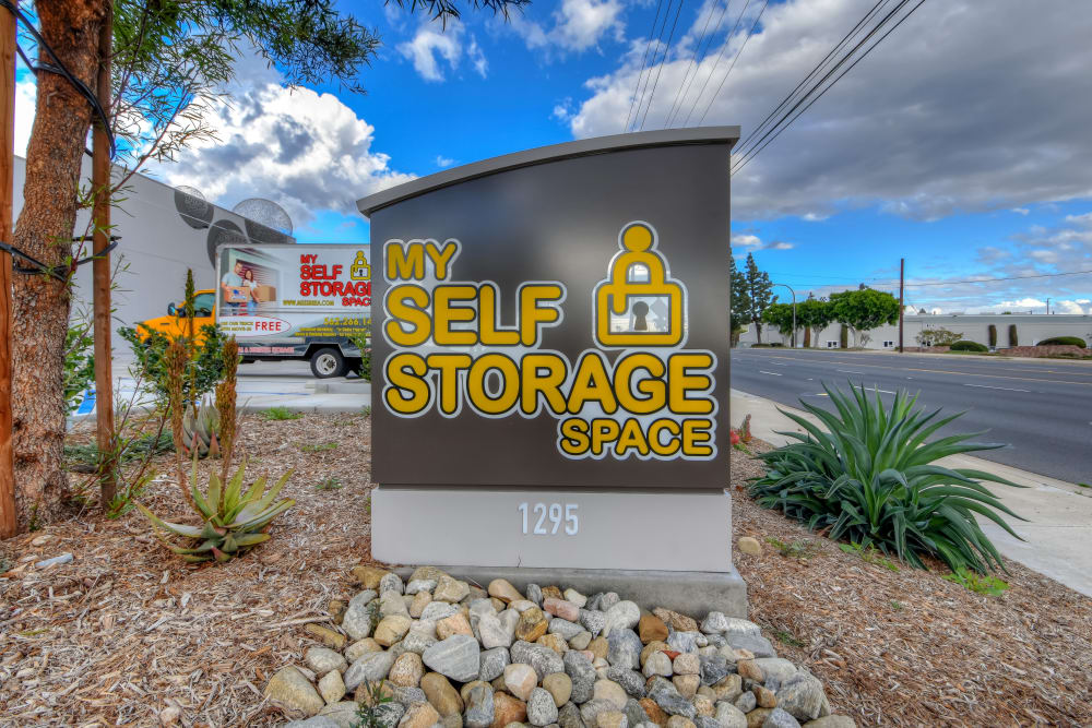 Welcome sign at My Self Storage Space in Brea, California