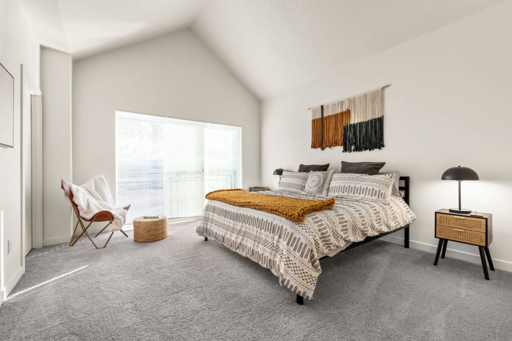 Aesthetically made bedroom with nice view at Hawthorne Townhomes in South Salt Lake, Utah