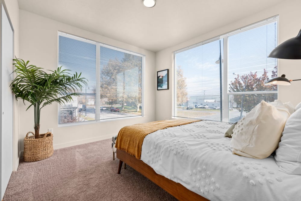 Stunning view from the bedroom at Hawthorne Townhomes in South Salt Lake, Utah