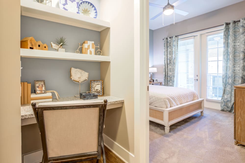 Bedroom with a built-in desk at The Heyward in Charleston, South Carolina