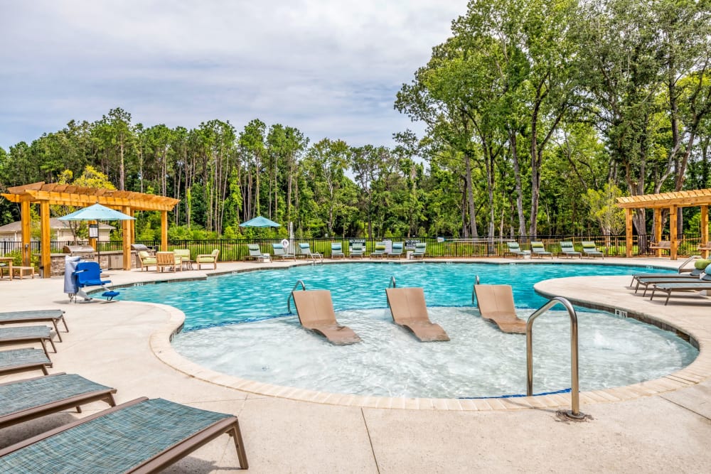 In-pool seating at a resort-style pool at The Heyward in Charleston, South Carolina