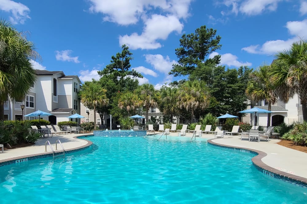 Resort style swimming pool and spa at Ingleside Apartments in North Charleston, South Carolina