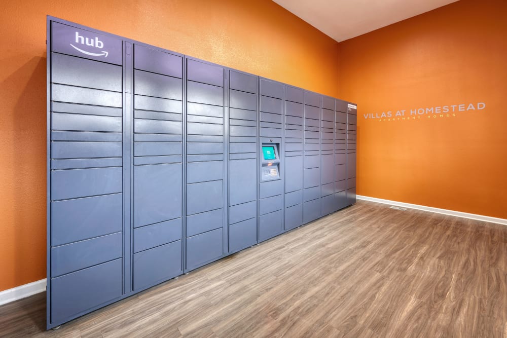 24-hour package lockers with Amazon HUB at Villas at Homestead Apartments in Englewood, Colorado