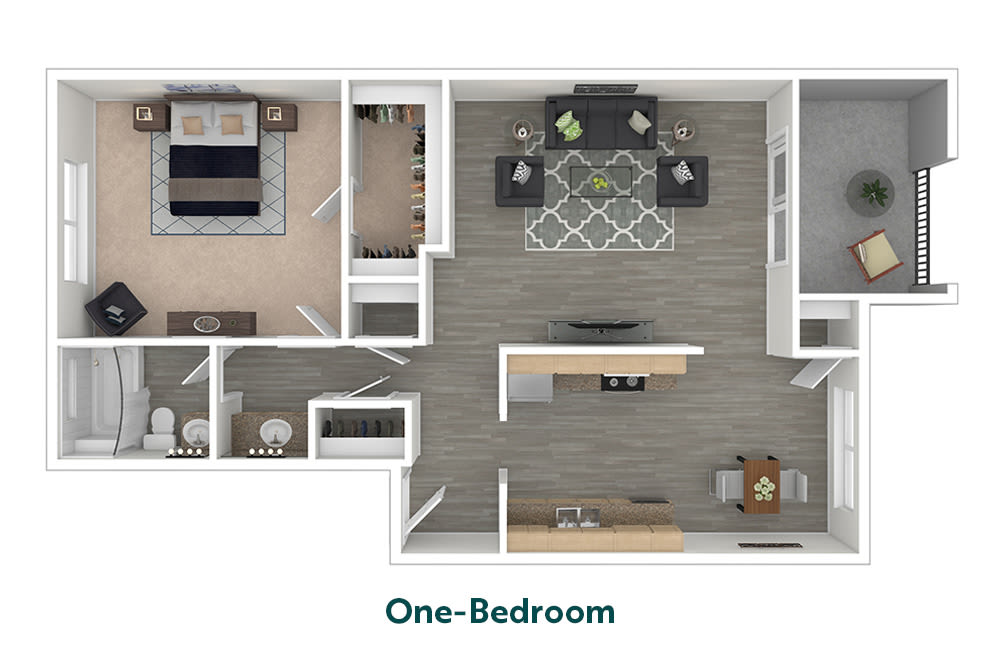 One-bedroom floor plan at Pleasanton Place