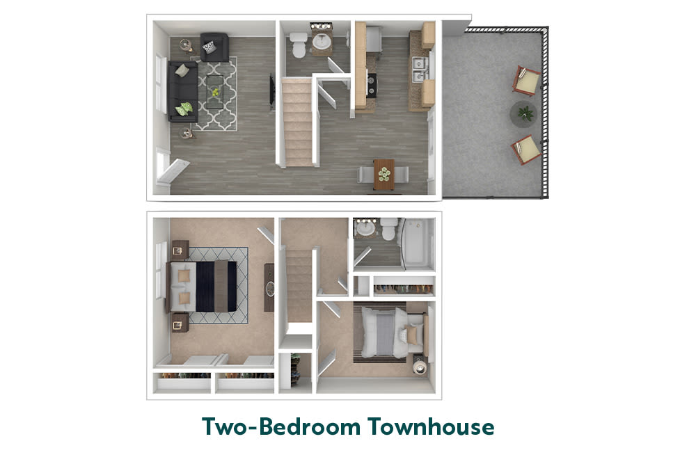 Two-bedroom townhouse floor plan at Pleasanton Place