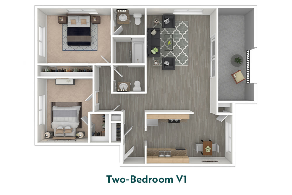 Two-bedroom floor plan at Pleasanton Place