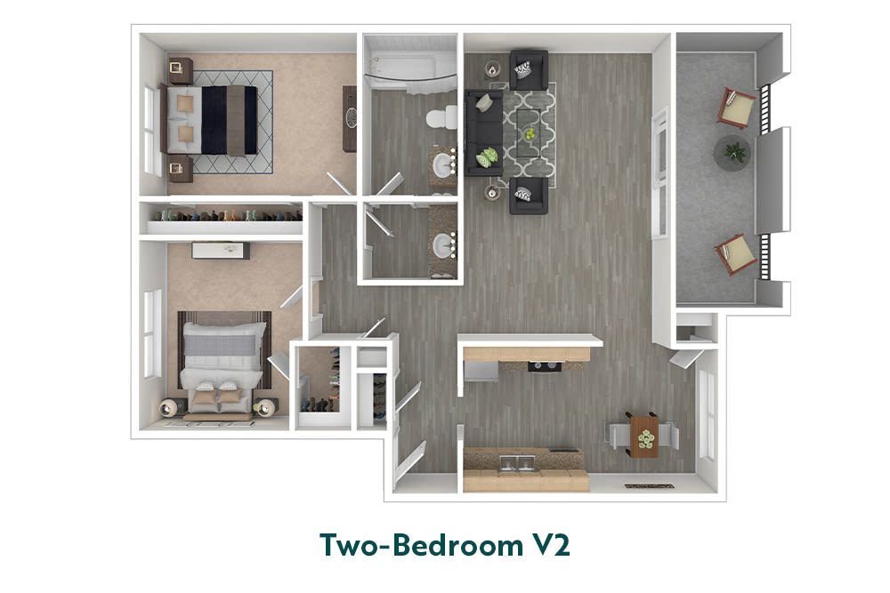 Two-bedroom floor plan at Pleasanton Place