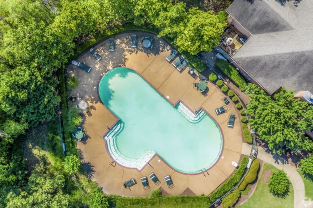 Aerial top down view of the pool at Lakeside Vintage in Robinsonville, Mississippi
