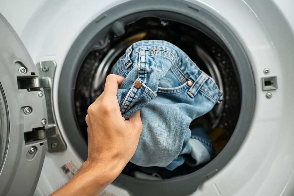 Resident doing laundry at The Monroe, Morristown, New Jersey