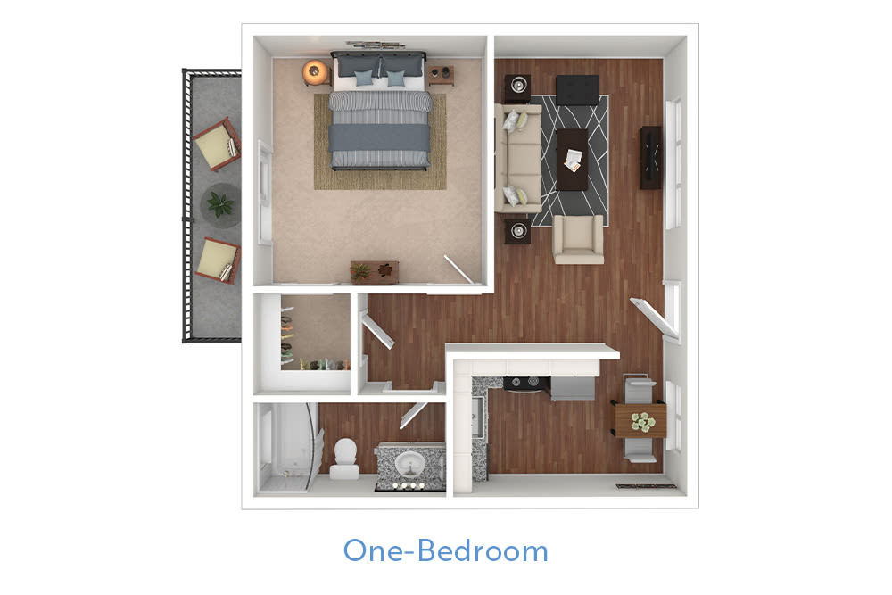 One-Bedroom floor plan at Pleasanton Heights