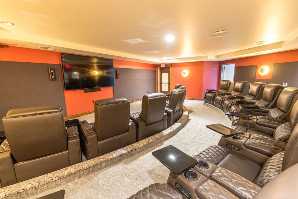 Theatre room with comfy seating at Touchmark at Pilot Butte in Bend, Oregon