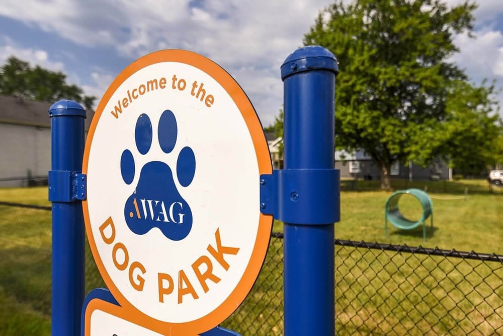 Dog park sign at The Meridian South in Indianapolis, Indiana