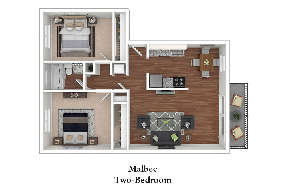 Two-Bedroom Floor Plan at Pleasanton Glen