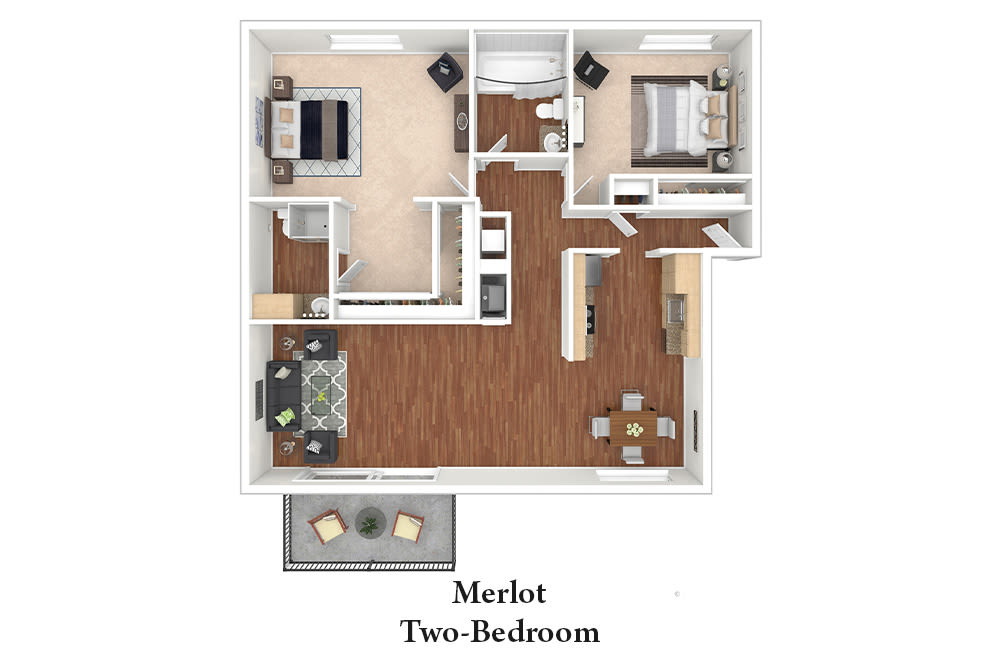 Two-Bedroom floor plan at Pleasanton Glen