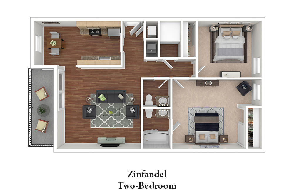 Two-Bedroom floor plan at Pleasanton Glen