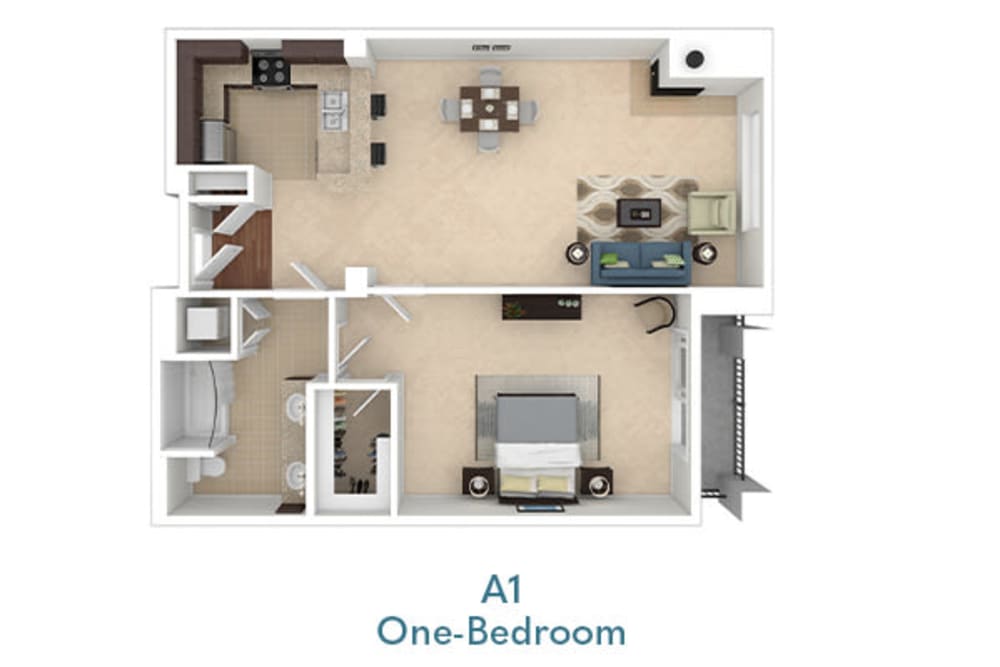One-Bedroom Floor Plan at The Villa at Marina Harbor