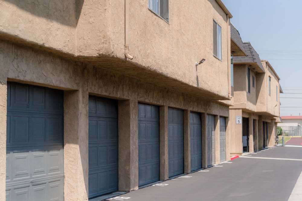 Integrated garages at Casa La Palma Apartment Homes in La Palma, California