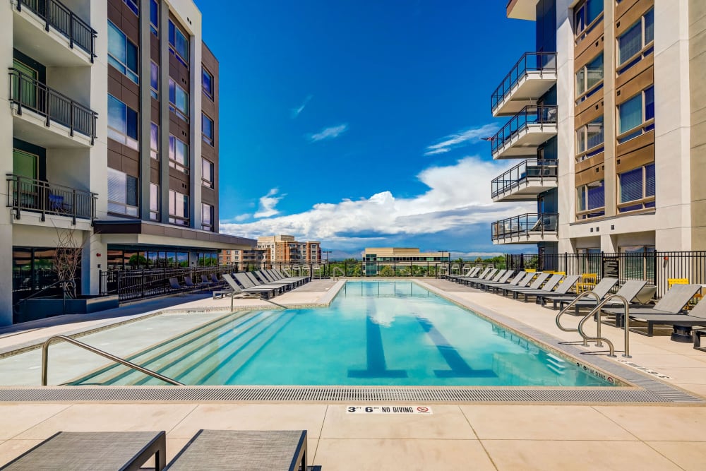 Stunning swimming pool at Vue West Apartment Homes in Denver, Colorado