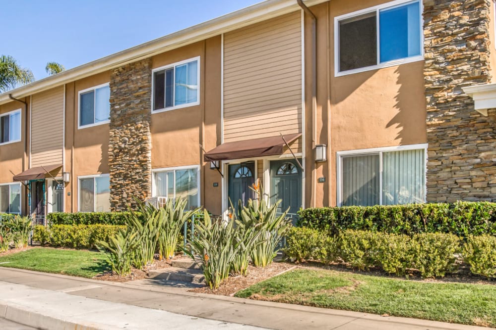 Walk-up to apartments at Olive Tree in Costa Mesa, California