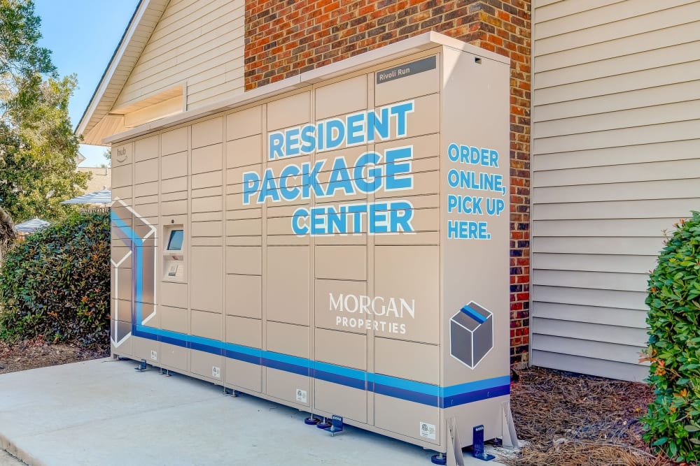 Secure mail and package delivery station at Rivoli Run Apartment Homes in Macon, Georgia