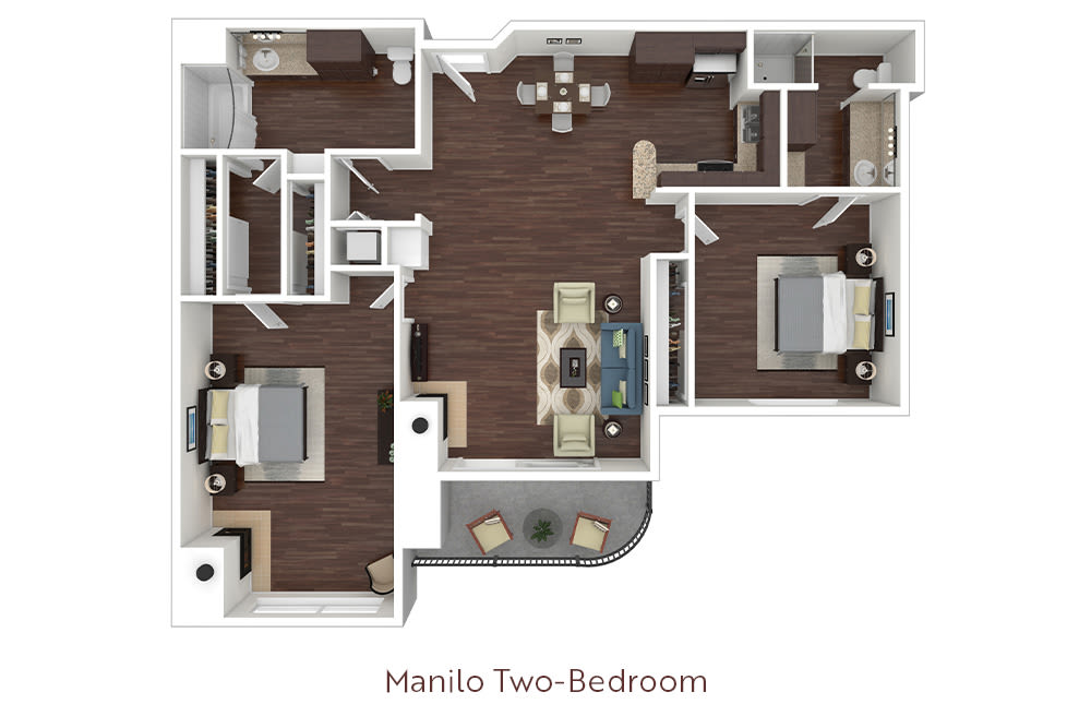 Two-Bedroom Floor Plan at L'Estancia in Studio City