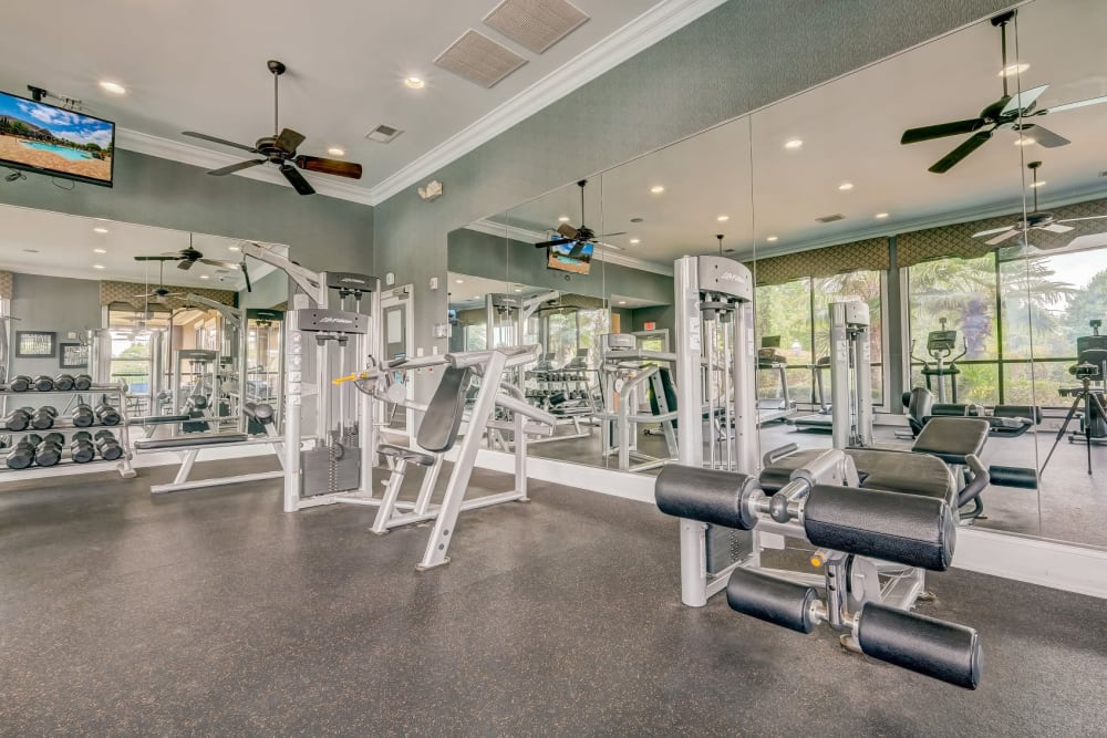 Well equipped fitness center at Estates at McDonough Apartment Homes in McDonough, Georgia
