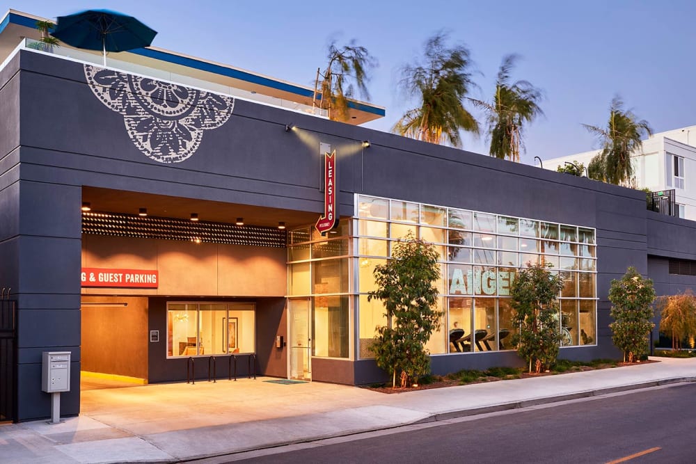 Exterior shot of building at Angelene Apartments in West Hollywood, California