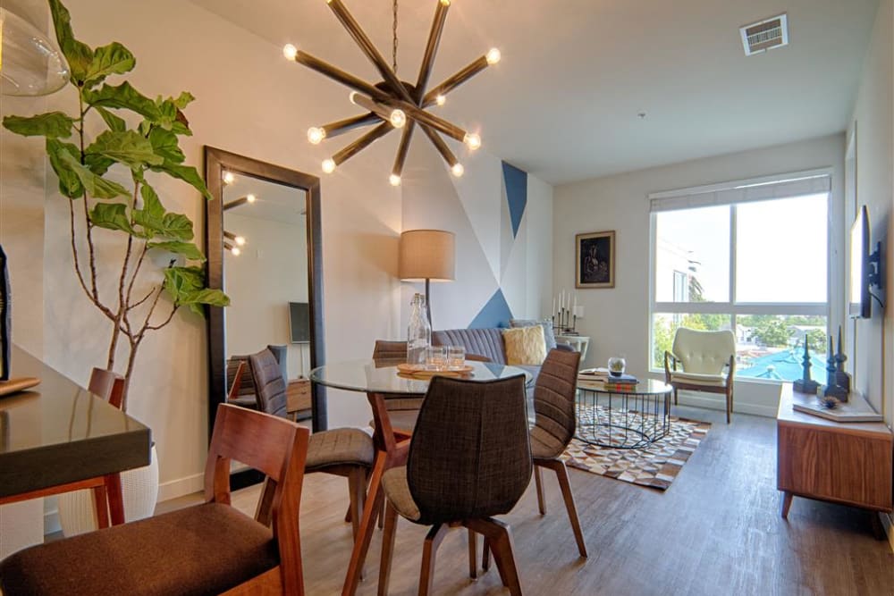 Dining area at Angelene Apartments in West Hollywood, California